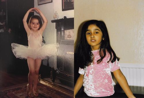 gab at maybe 4 years old in a tutu and zarina around the same age in pink velour