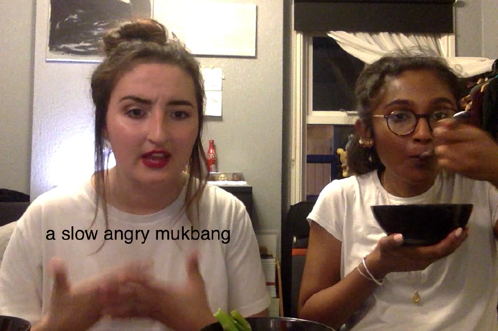 gab and zarina in a youtube thumbnail with the caption a slow angry mukbang