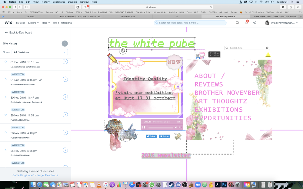 wayback machine screenshot showing twp website in november 2016 with pink lilac white faint clouds and pixel glittery crystal aesthetic