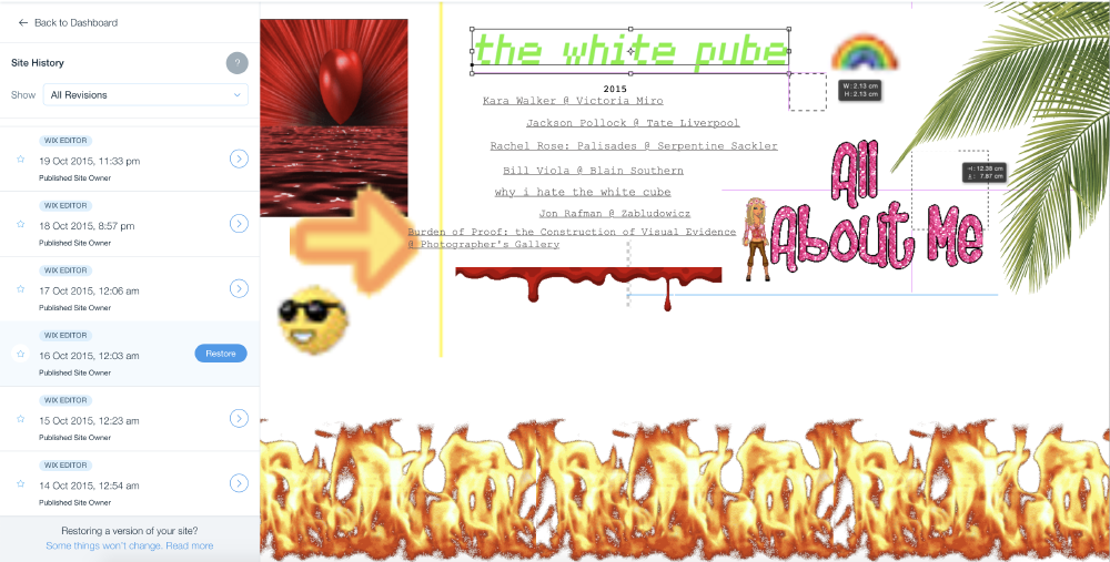 wayback machine screenshot showing the original twp website with flame gifs and palm trees and dripping blood and smileys