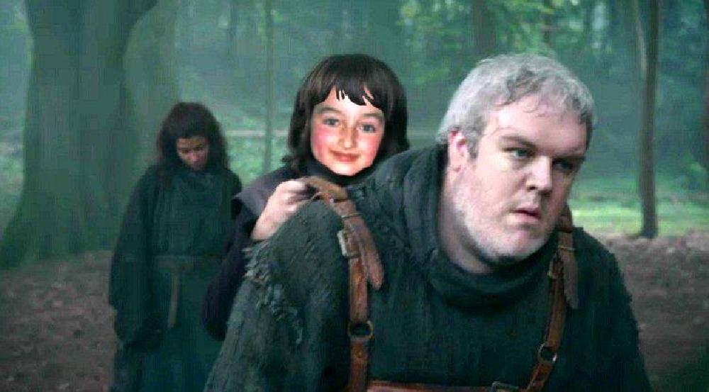 gab as a baby edited onto the back of hodor from game of thrones