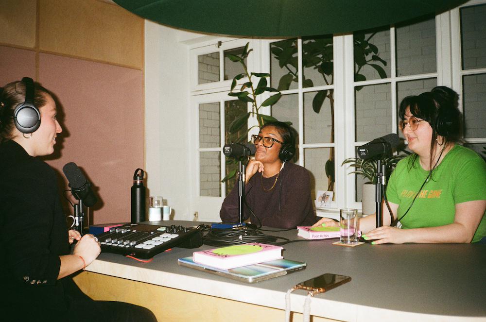 gab zarina and alexandra in a studio during the filming of a podcast episode in a studio