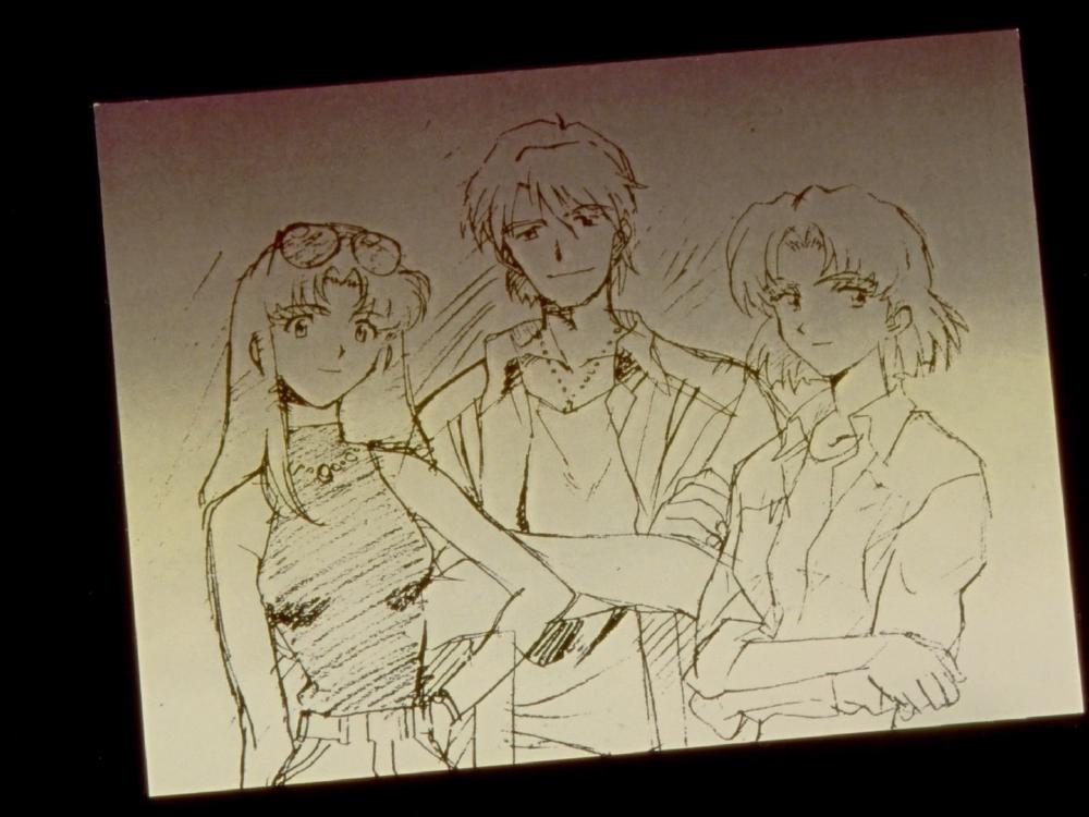 a sketch of three characters in monochrome