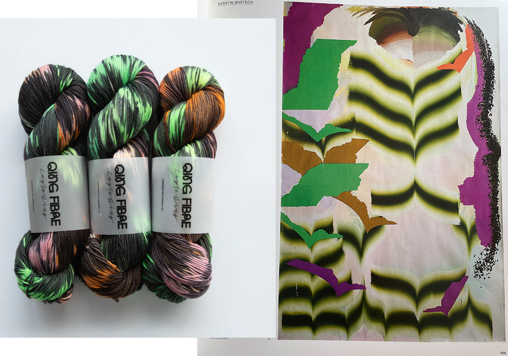 kerstin bratsch's the IF painting compared to qing fibre's kraken yarn