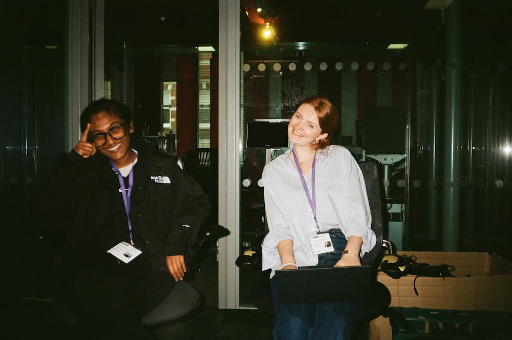 zarina and lotte smiling inside the BBC