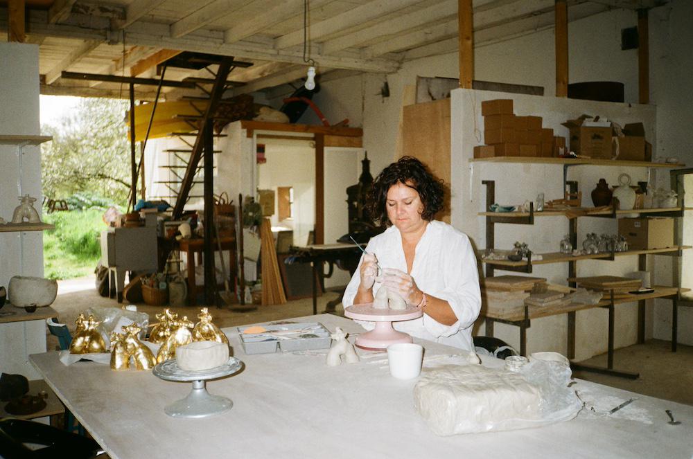 Nathalie working on her ceramics in the studio
