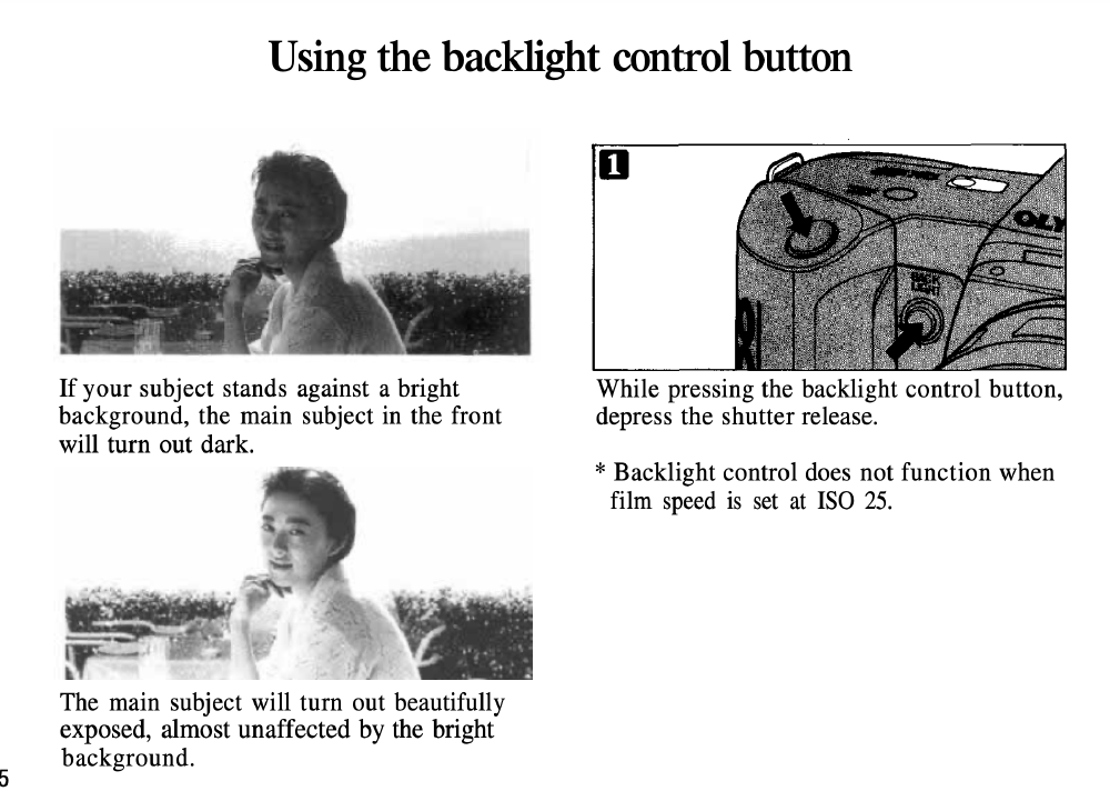 page from the manual showing a backlight control button