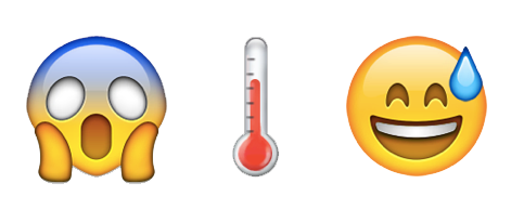 emoji summary of a shocked/scared face, a thermometer, and a laughing face with a tiny bit of sweat in the top right corner