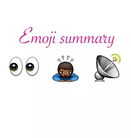 emoji summary of eyes looking to the side, a small brown boy with his hands under his chin, and a satellite