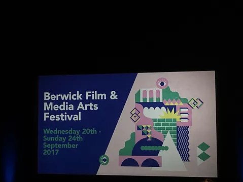 the berick film and media arts festival poster with cute little graphics of the bridge, the river, the sound, clouds, eyes, and railways