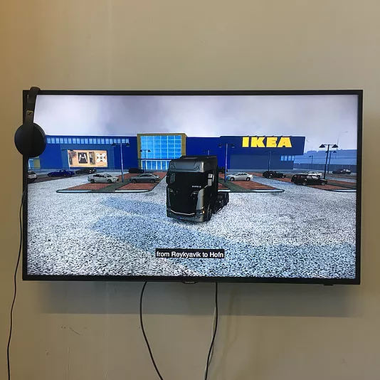 shot of a virtual IKEA and the front detached part of a truck