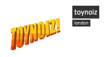 word art style text that says Toynoiz in orange gradient slanted writing