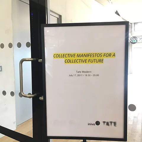 a photo of the collective manifestos for a collective future poster on a door in the tate