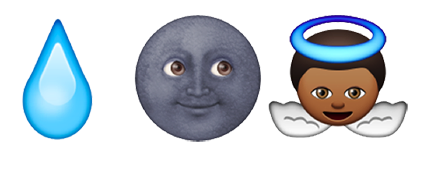 emoji summary of a water droplet, a moon, and a brown angel baby