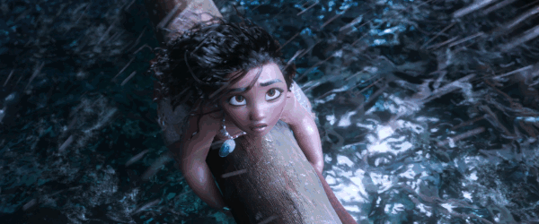 a flashing gif of moana as a huge wave comes towards her