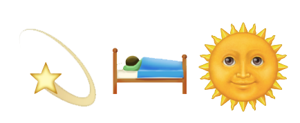 emoji summary of a shooting star, someone in bed, and the sun