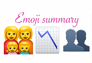 emoji summary of a family, a downward trending graphic, and two silhouettes of people