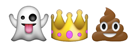 emoji summary of a ghost a crown and a poo