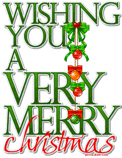 graphic saying wishing you a very merry christmas with baubles hanging down
