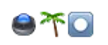 emoji summary of a blue button, a palm tree, and a square with a circle inside