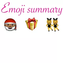 emoji summary of a black santa, a present, and two girls dancing