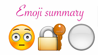 emoji summary of an embarrassed face with wide eyes, a lock and key, a white circle with a grey edge