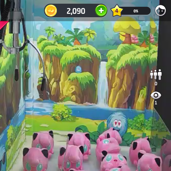 a live camera feed into a claw machine shows jigglypuff plushies, but they don't look quite right... theyre brighter than the original pokemon design, and look a little spooky