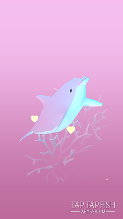 a dolphin is swimming up in pink waters with hearts at its sides