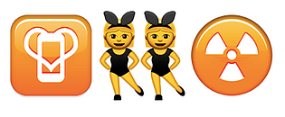 emoji summary of a heart over a phone, two girls dancing, and a nuclear symbol