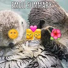 a similar otter image but edited on top it says emoji summary with a sun, two people kissing, and a flower