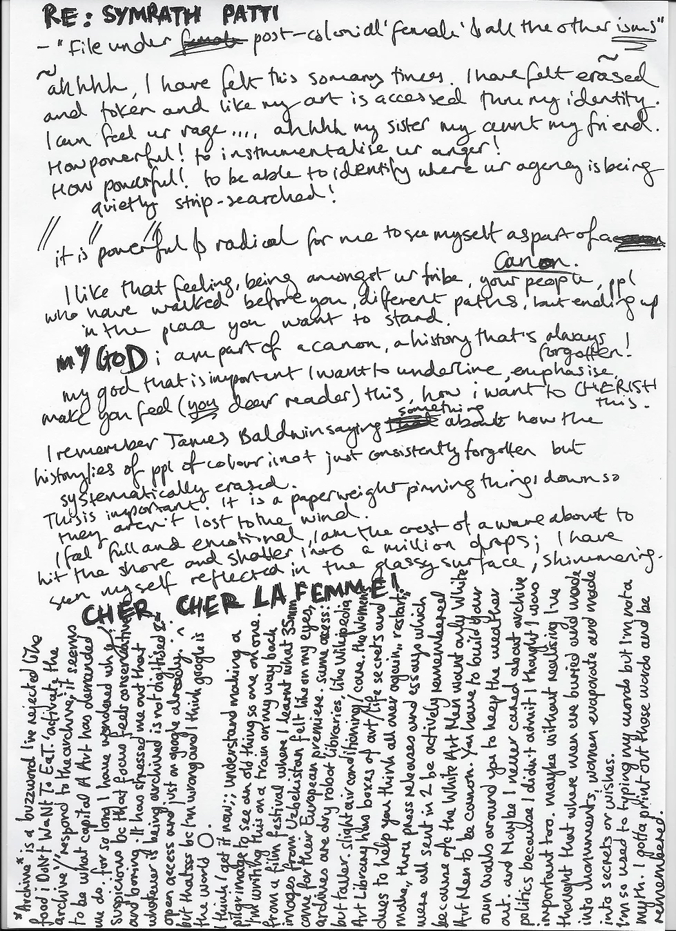 a portrait shot of the handwritten essay half by Zarina and half by Gabrielle in different directions on the page