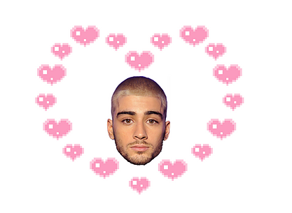 zayn malik&rsquo;s face (hair dyed blonde) at the centre of a heart shape made up of smaller hearts