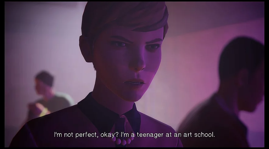 an evil looking white girl with a pixie cut is scowling at the camera and saying I&rsquo;m not perfect, okay, I&rsquo;m a teenager at an art school