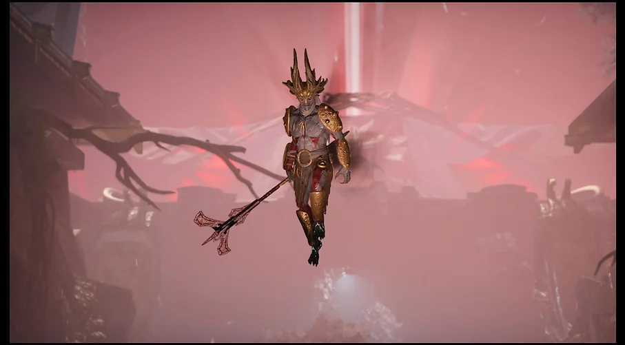 an enemy flies over us about to attack, it looks like an elf or a fairy in gold armour with a huge horned headpiece and a trident