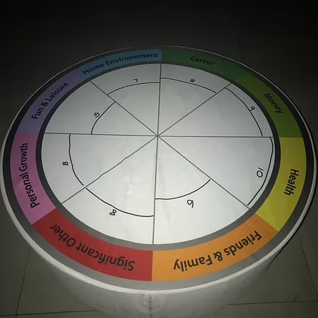 a huge colourful pie chart is shown with values for family and friends, health, signficant others