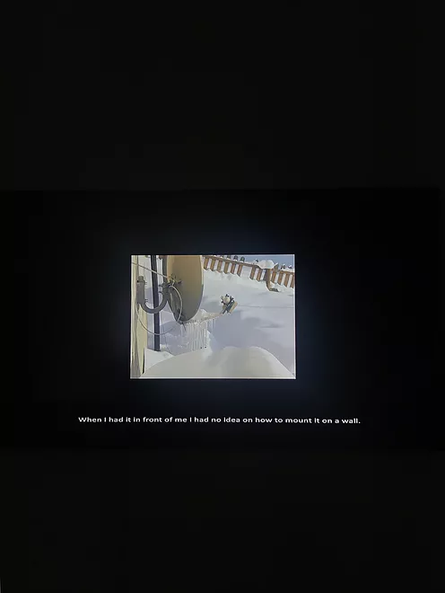 a video of a snowy satellite with icicles dripping off a piece of metal, with the caption - when I had it in front of me I had no idea on how to mount it on a wall