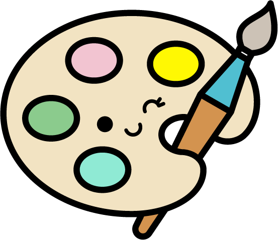 Clipart of a smiling paint palette and brush