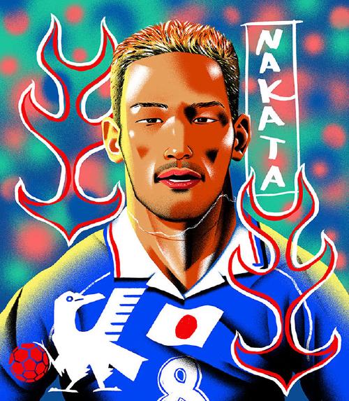 illustration of a football player (nakata) like a football card