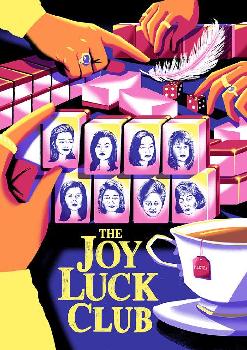 Illustration of the joy luck club film poster, showing hands playinng mah jong