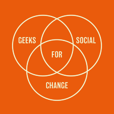 Geeks for Social Change logo, a venn diagram on an orange background