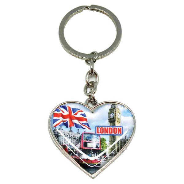 tacky ecommerce picture of an i love london keyring. there's a red bus and the keyring is in the shape of a heart, awh